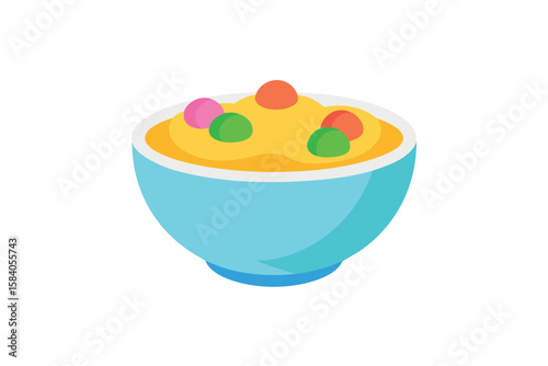 Bowl Of Cereal With Colorful Loops And Milk Cheerful