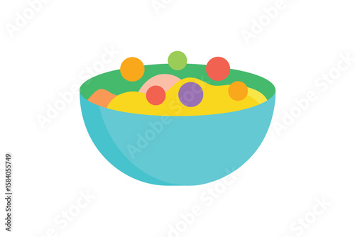 Bowl Of Cereal With Colorful Loops And Milk Cheerful