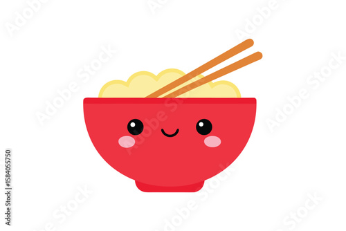 Bowl Of Ramen With Kawaii Face And Chopsticks