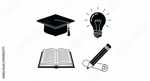 Education Icons Discover Knowledge and Graduation Elements for Learning