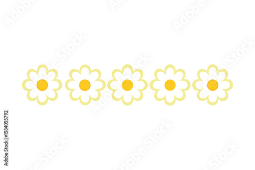 Border Made Of Flat Cartoon Daisies On White Background