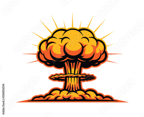 vibrant and stylized vector illustration of a mushroom cloud, commonly associated with an atomic or nuclear explosion.