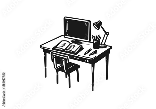 School Desk hand drawn vector illustration