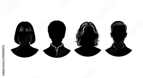 Diverse Profile Icons:  Silhouette Headshots for Websites & Applications