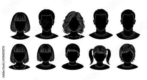 Silhouette Family Portraits: Diverse Hairstyles & Ages