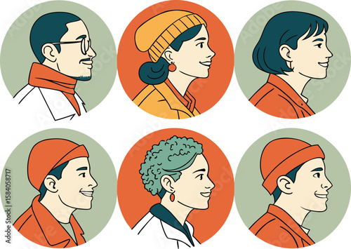Diverse people portraits in circular frames illustration
