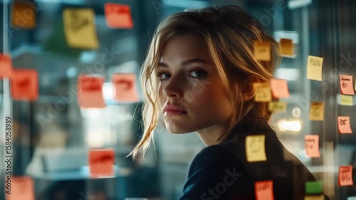 Wallpaper Mural A woman examining a desk filled with colorful post-it notes. Torontodigital.ca