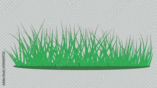 Dense and dynamic grass clump with long, curved blades in vibrant green color. Ideal for nature scenes, landscapes, eco design, and gardening themes.