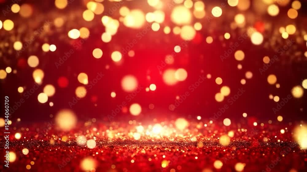 Sparkling red background with gold bokeh