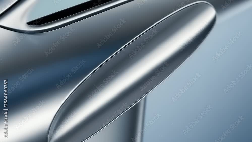 Close-up of a metallic, smooth surface with curved shapes.