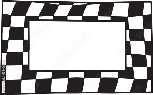 Hand drawn black and white checkered border frame with a blank white space for text isolated on transparent background