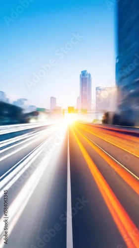 Cityscape highway at sunrise with motion blur