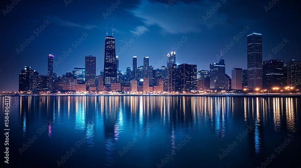 Obraz premium Illuminated Night Skyline: Dramatic Buildings in Urban Landscape