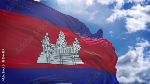 flag of Cambodia. close up of cambodia flag blowing in the wind. cambodia flag loop
