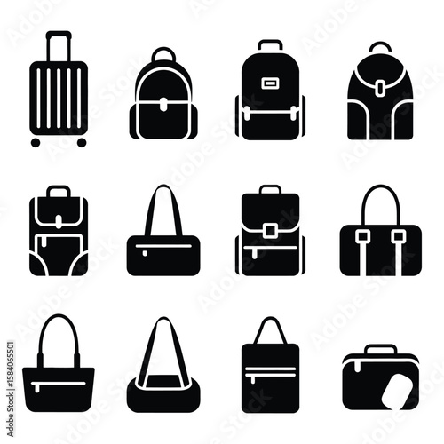 Diverse luggage and bag silhouettes; travel, school, and everyday carry