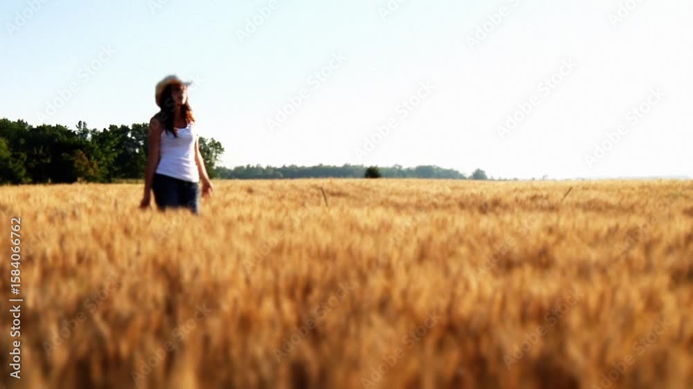 Farm girl walking in wheat field Farm girl walking in wheat field