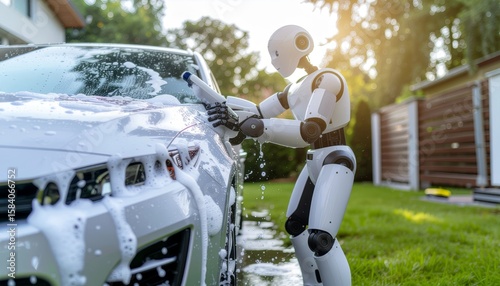 車を洗うヒューマノイドロボットのある暮らし