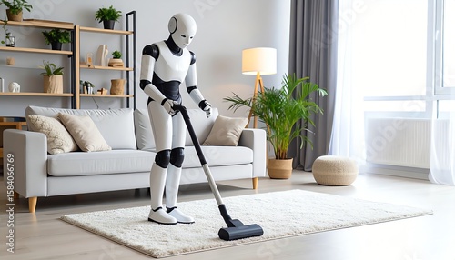 家事をこなす人間型ロボットの日常風景