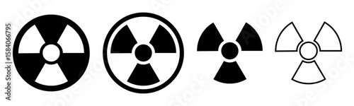 Set of Radiation Hazard Symbols in Black and White Icon Style for Warning Labels and Safety Signs