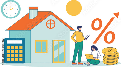 House finance growth with people and calculator vector