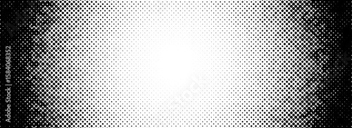 Grunge halftone radial gradient texture. Black pixel distress circle backdrop. Weathered grit noisy background. Damaged glitched round print overlay. Fading vignette gritty sandy wallpaper. Vector