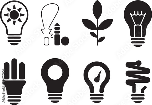 Light Bulb, Plant, and Energy Icons