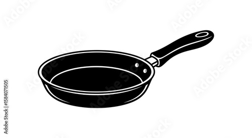 Vector black frying pan vector illustration for kitchenware cooking utensils and cookware design and food preparation