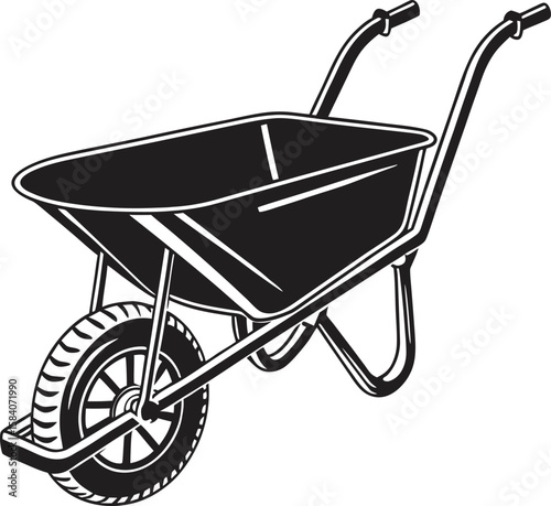 Detailed black wheelbarrow illustration for advertising and banners