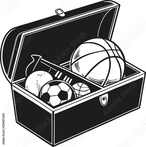 Black filled side view of a sports toolbox illustration