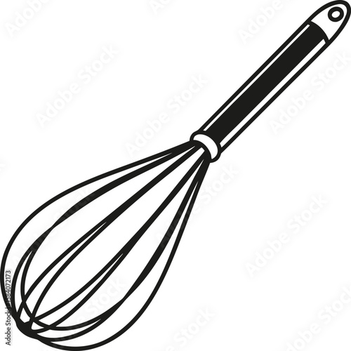 Clean black silhouette of a kitchen egg whisk for culinary designs