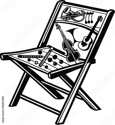 Realistic folding chair silhouette vector graphic for design projects