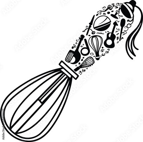 Realistic hand mixer silhouette with detailed design elements
