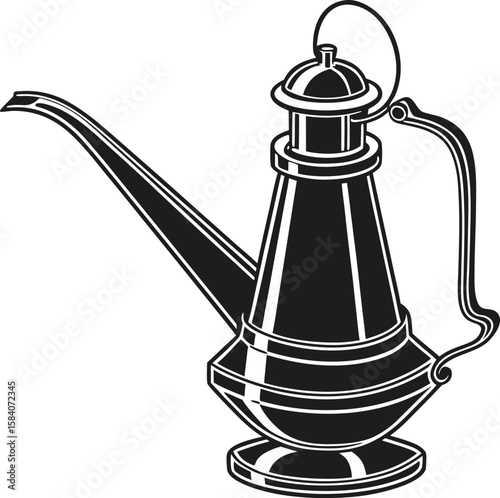 Classic oil lamp with a realistic shape rendered in flat black fill