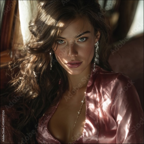 Elegant Woman in Silk Robe with Natural Light Portrait
