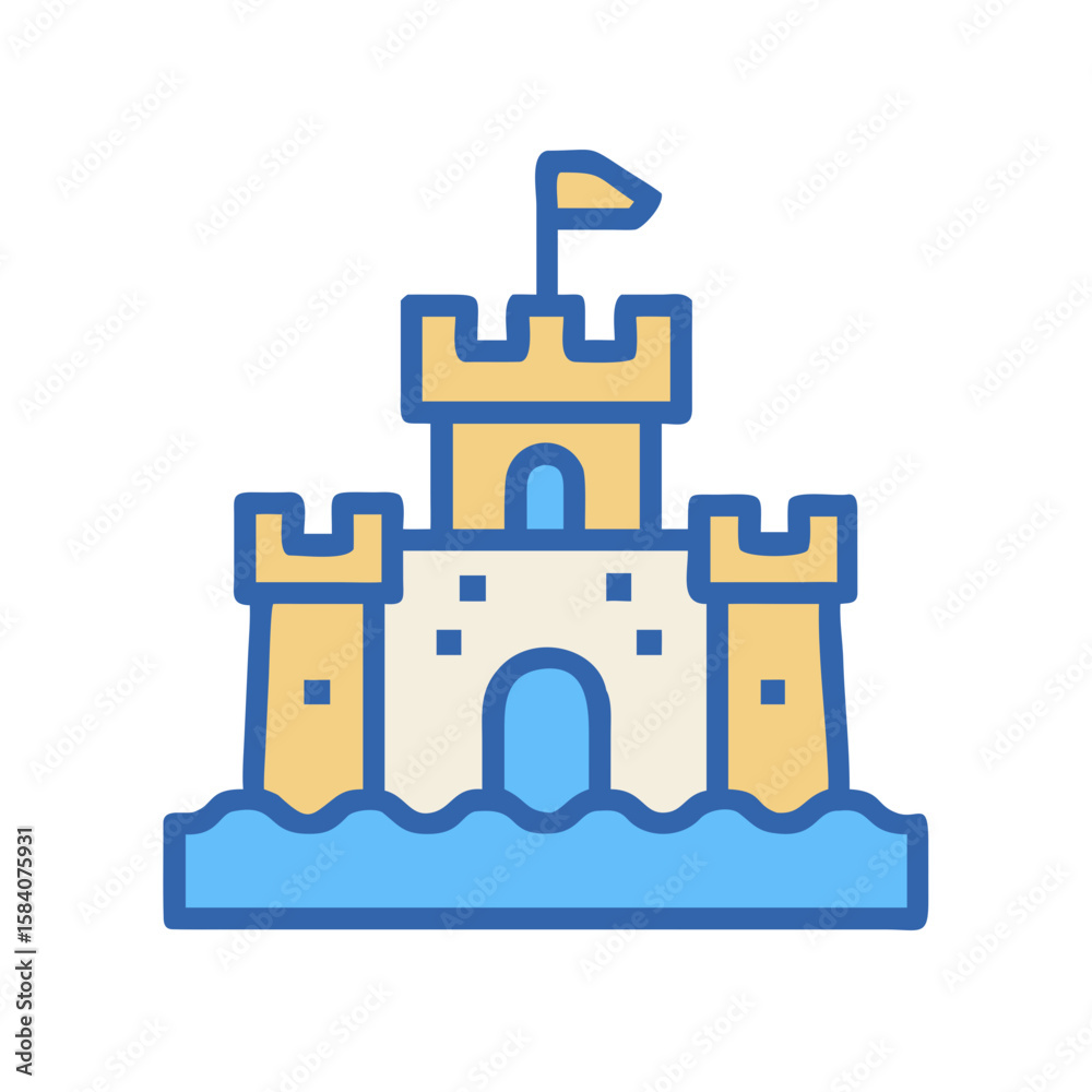 Obraz premium Medieval Watercastle with Tower and Flag Illustration