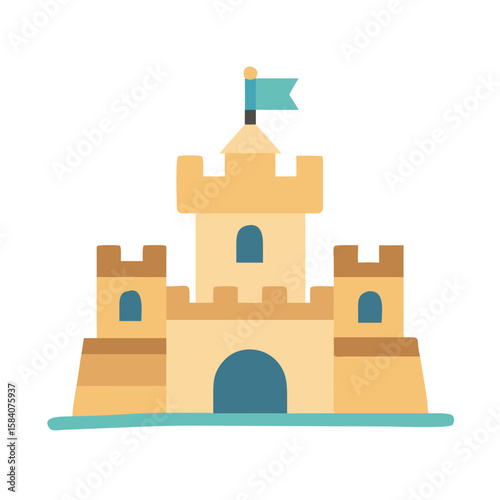 Cute Cartoon Castle with Flag Illustration