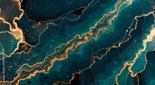 Luxury Abstract Teal and Gold Swirls Elegant Marble Texture Background