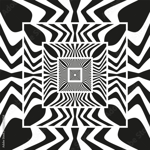 Abstract square pattern. Concentric distortion design. Optical illusion Vector. Geometric art background.