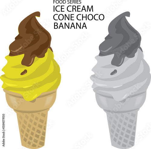 vector illustration of ice cream cone banana choco