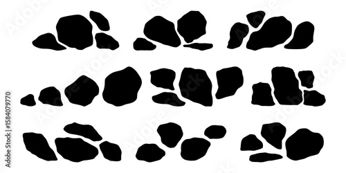 Black rock specimen set. Stone silhouette