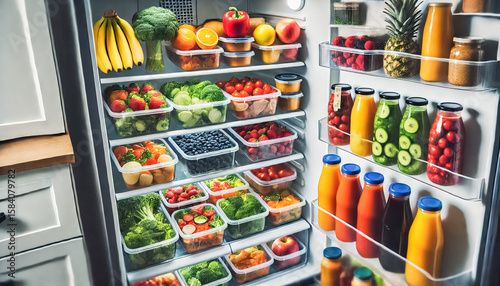 Close-Up View of Meal-Prepped Containers Inside a Neatly Organized Fridge