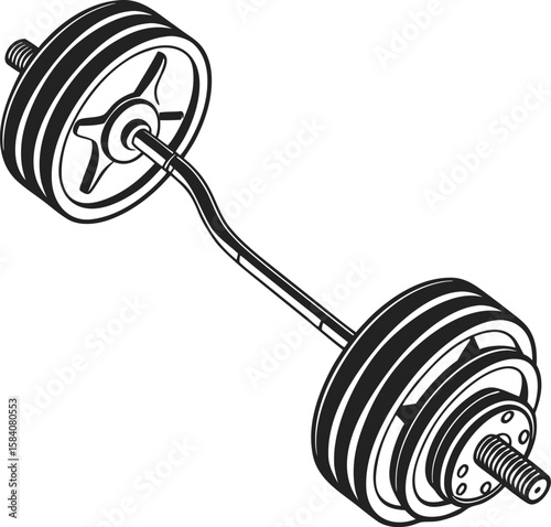 Realistic top view silhouette of a black barbell