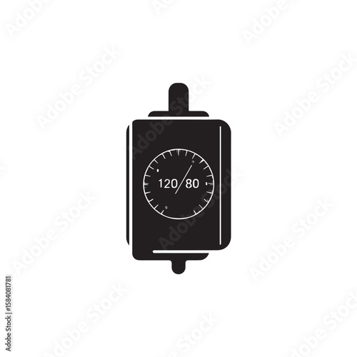 A black blood pressure monitor gauge displaying a reading of 12080, indicating health status