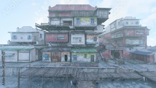 view of old chinatown without people 3d animation