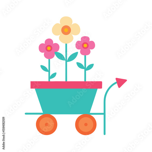 Vector Flower Cart With Blossoms On White Background
