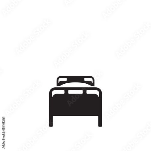 A black icon of a hospital bed, representing patient care, recovery, and medical treatment within a healthcare facility