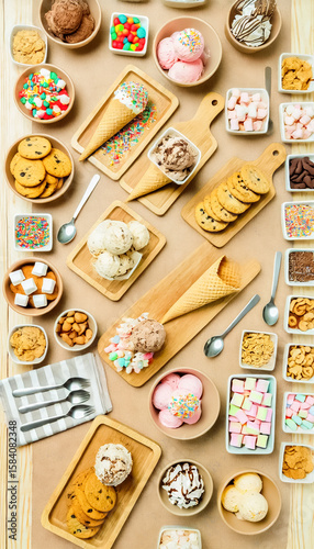 Colorful Dessert Station with Ice Cream and Cookie Toppings