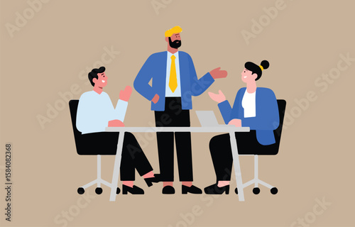 Diverse business team collaborating and discussing ideas around a table