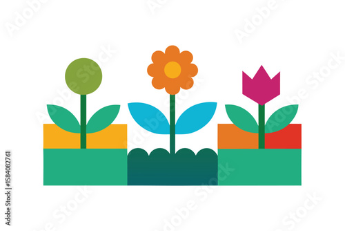 Stylized Garden Zone Divided By Flower Colors