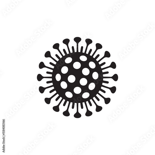 A black silhouette of a virus particle with spikes, representing a coronavirus or other infectious agent